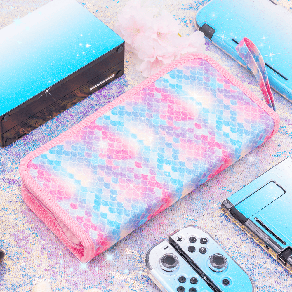 Load image into Gallery viewer, Mermaid or Black Glitter Carrying Case - Nintendo Switch Lite Standard OLED
