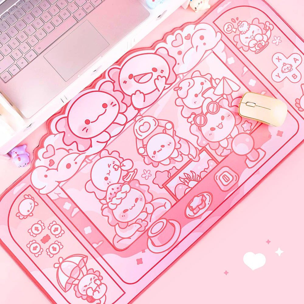 Load image into Gallery viewer, Axolotl Desk Mat | Kawaii Cute Anime Pink Mouse Pad
