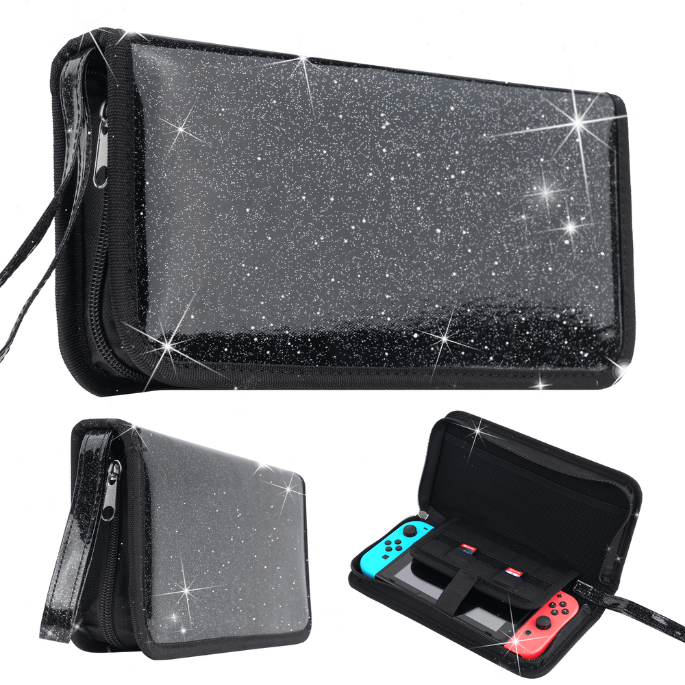 Load image into Gallery viewer, Mermaid or Black Glitter Carrying Case - Nintendo Switch Lite Standard OLED
