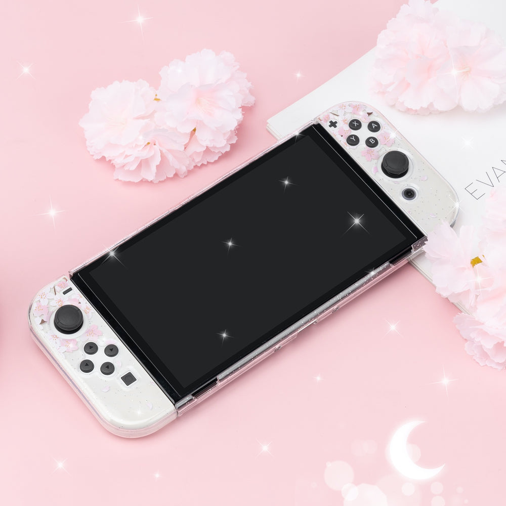 Load image into Gallery viewer, Sakura Cat Glitter Switch Standard OLED Case - Moon Clear Pink Kawaii
