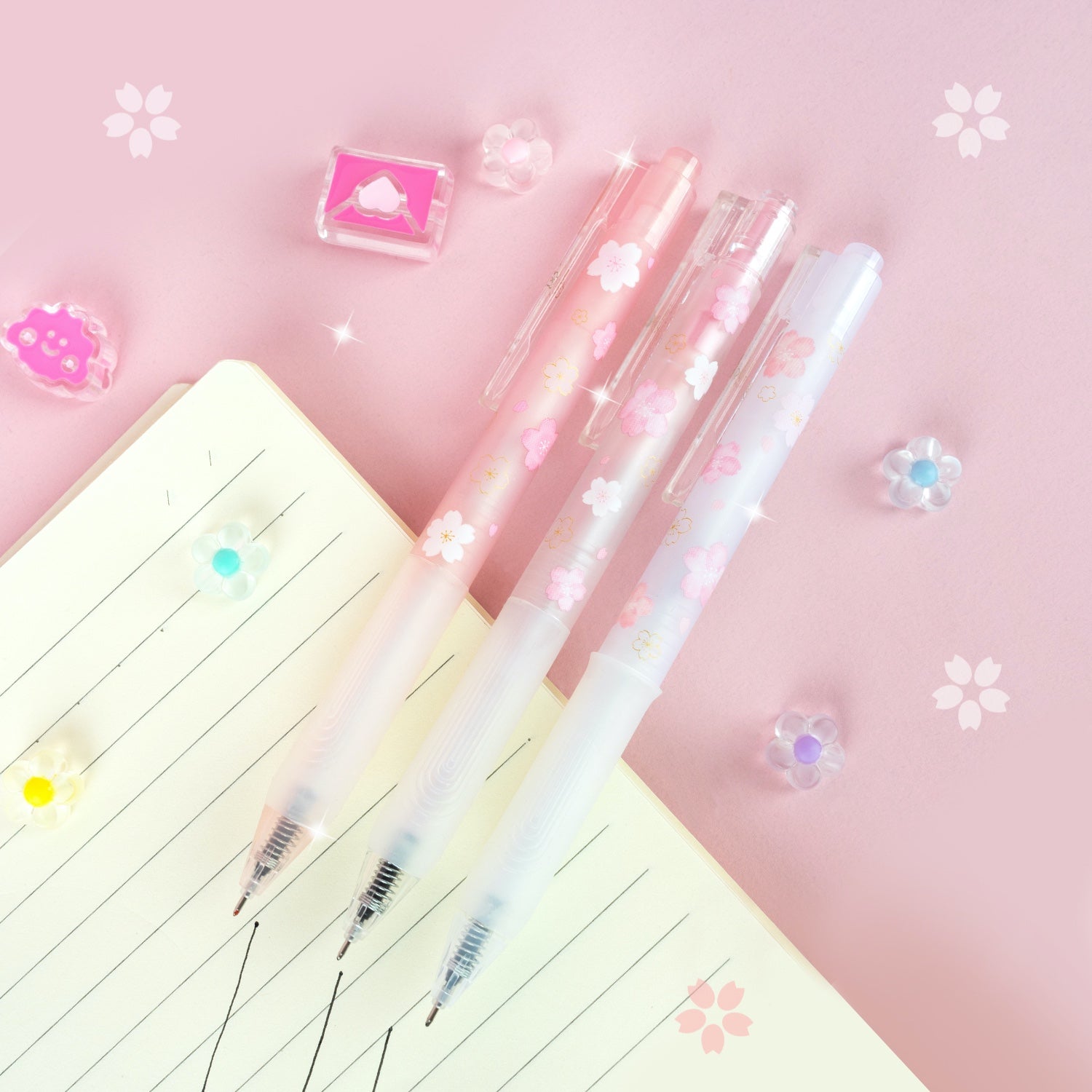 Sakura Pens | Kawaii Pink Japanese Cherry Blossoms 3 Pack